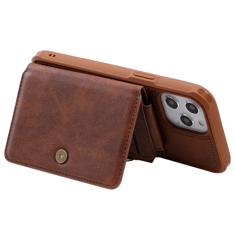 For iPhone 12 Pro Max Zipper Shockproof Protective Case with Card Slots & Bracket & Photo Holder & Wallet Function