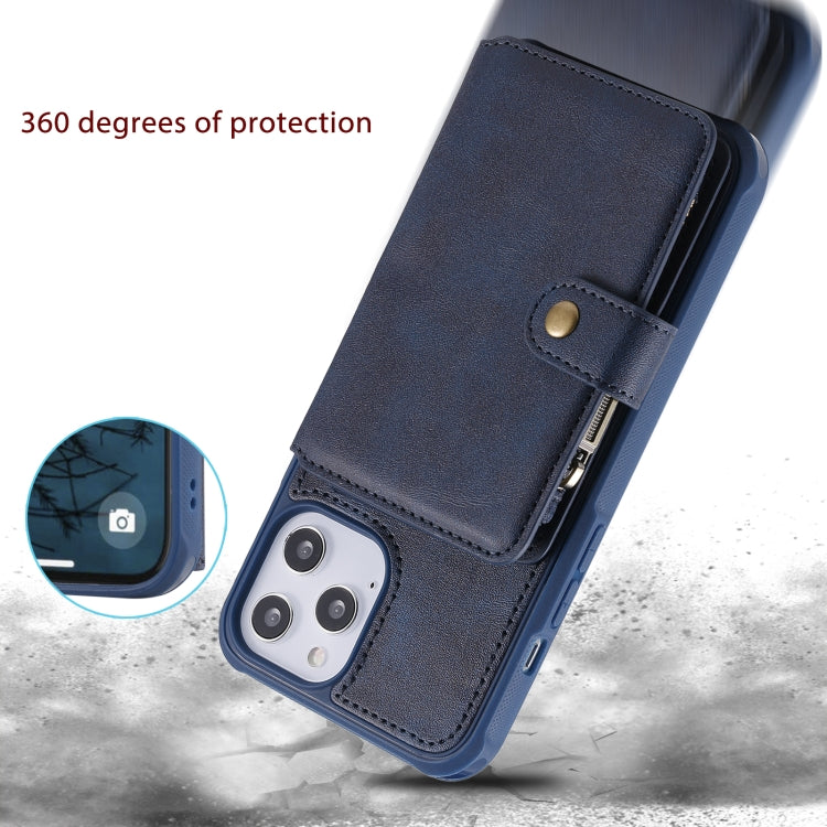 For iPhone 12 Pro Max Zipper Shockproof Protective Case with Card Slots & Bracket & Photo Holder & Wallet Function
