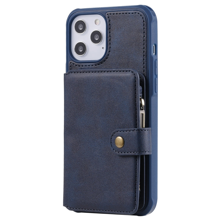 For iPhone 12 Pro Max Zipper Shockproof Protective Case with Card Slots & Bracket & Photo Holder & Wallet Function