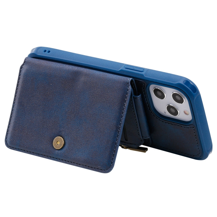 For iPhone 12 Pro Max Zipper Shockproof Protective Case with Card Slots & Bracket & Photo Holder & Wallet Function