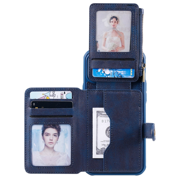 For iPhone 12 Pro Max Zipper Shockproof Protective Case with Card Slots & Bracket & Photo Holder & Wallet Function