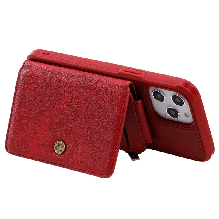 For iPhone 12 Pro Max Zipper Shockproof Protective Case with Card Slots & Bracket & Photo Holder & Wallet Function