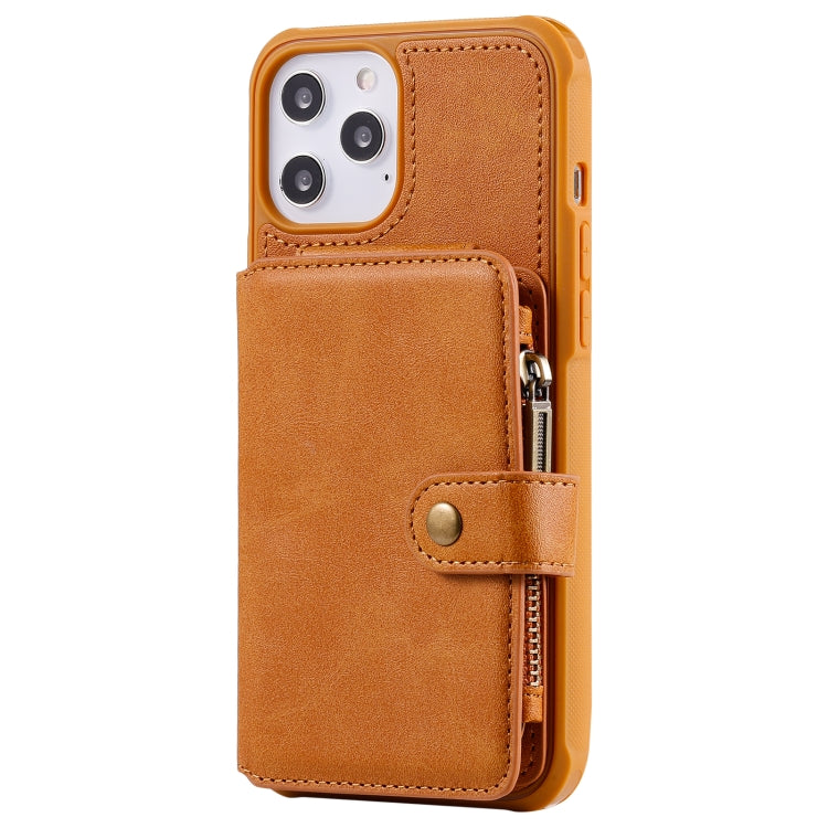 For iPhone 12 Pro Max Zipper Shockproof Protective Case with Card Slots & Bracket & Photo Holder & Wallet Function