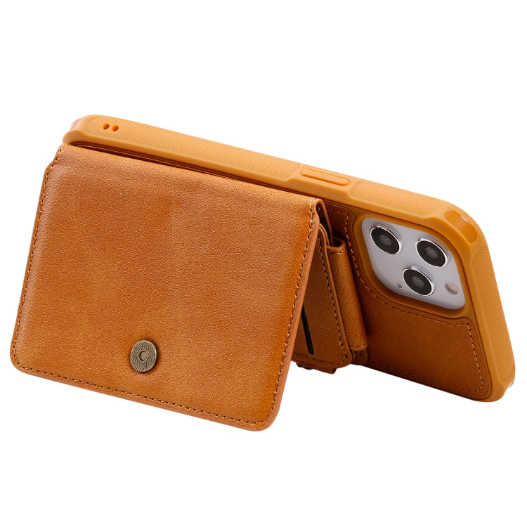 For iPhone 12 Pro Max Zipper Shockproof Protective Case with Card Slots & Bracket & Photo Holder & Wallet Function