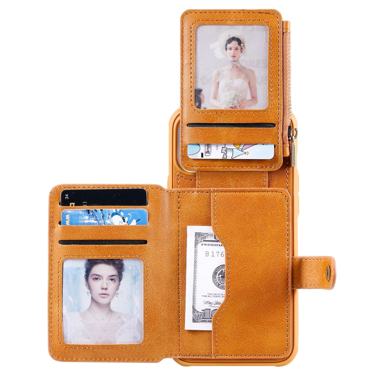 For iPhone 12 Pro Max Zipper Shockproof Protective Case with Card Slots & Bracket & Photo Holder & Wallet Function