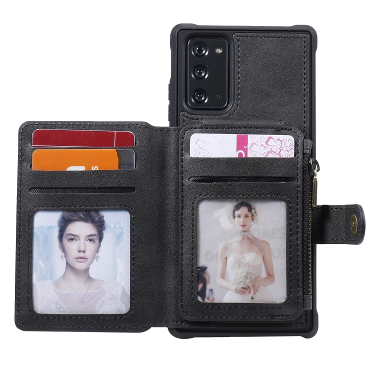 Zipper Shockproof Protective Case with Card Slots & Bracket & Photo Holder & Wallet Function For Samsung Galaxy Note20