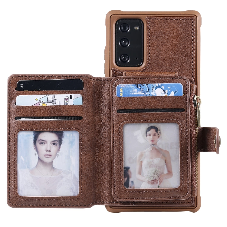 Zipper Shockproof Protective Case with Card Slots & Bracket & Photo Holder & Wallet Function For Samsung Galaxy Note20