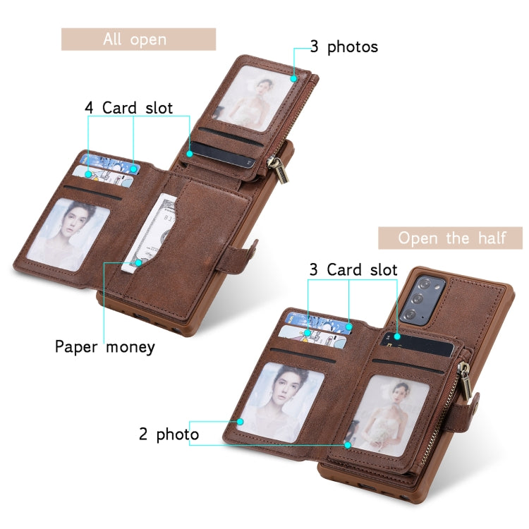 Zipper Shockproof Protective Case with Card Slots & Bracket & Photo Holder & Wallet Function For Samsung Galaxy Note20