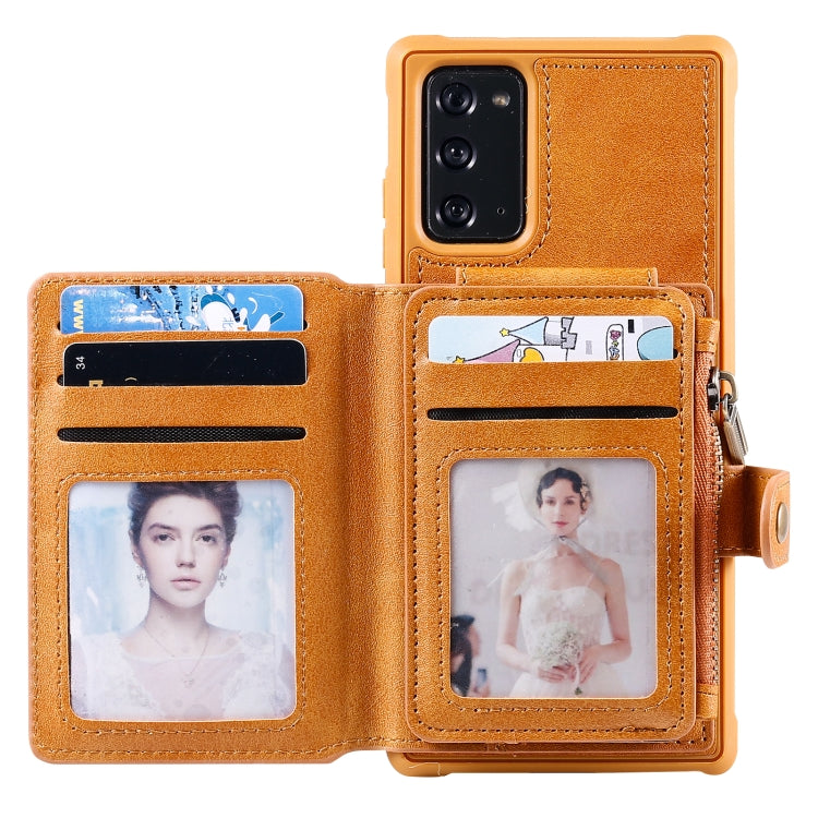 Zipper Shockproof Protective Case with Card Slots & Bracket & Photo Holder & Wallet Function For Samsung Galaxy Note20