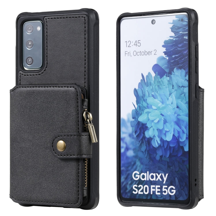 Zipper Shockproof Protective Case with Card Slots & Bracket & Photo Holder & Wallet Function For Samsung Galaxy S20 FE 5G