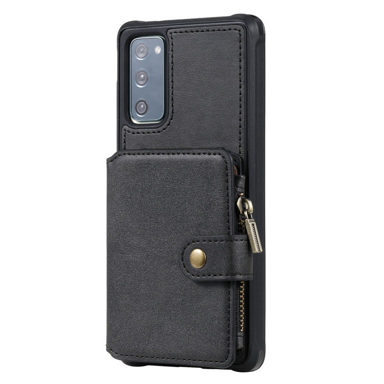 Zipper Shockproof Protective Case with Card Slots & Bracket & Photo Holder & Wallet Function For Samsung Galaxy S20 FE 5G