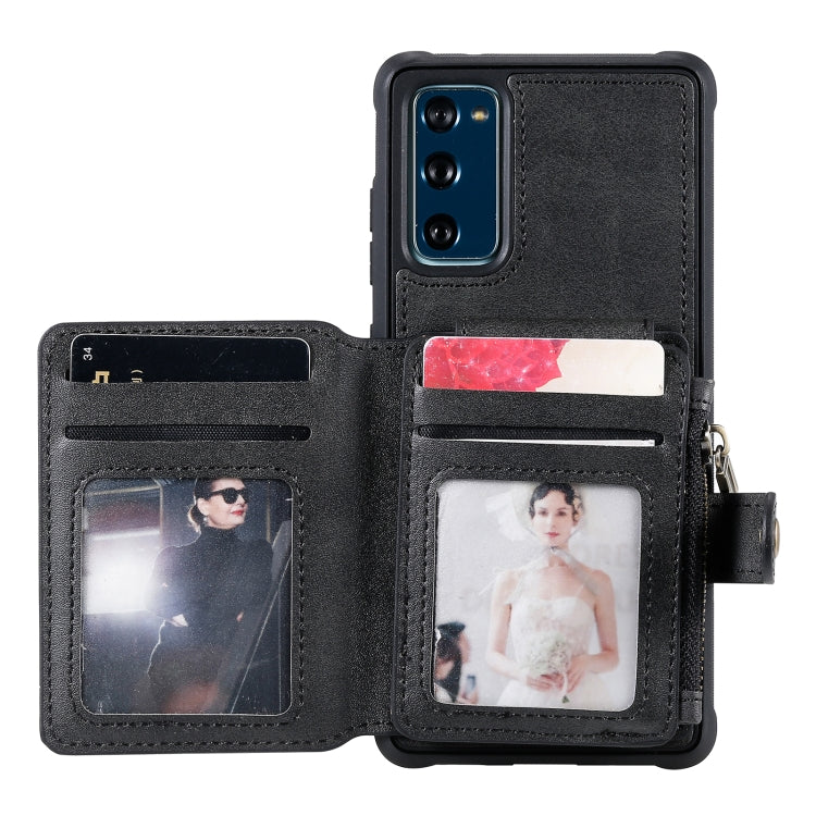 Zipper Shockproof Protective Case with Card Slots & Bracket & Photo Holder & Wallet Function For Samsung Galaxy S20 FE 5G