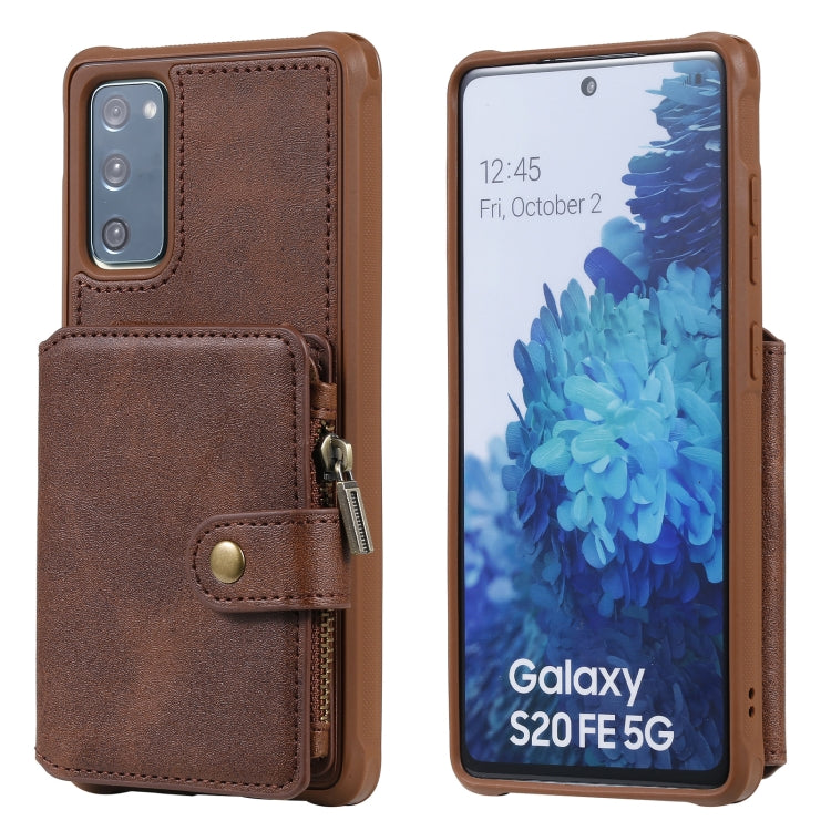 Zipper Shockproof Protective Case with Card Slots & Bracket & Photo Holder & Wallet Function For Samsung Galaxy S20 FE 5G