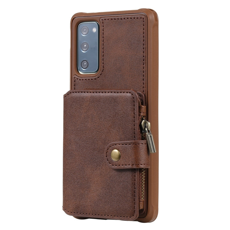 Zipper Shockproof Protective Case with Card Slots & Bracket & Photo Holder & Wallet Function For Samsung Galaxy S20 FE 5G