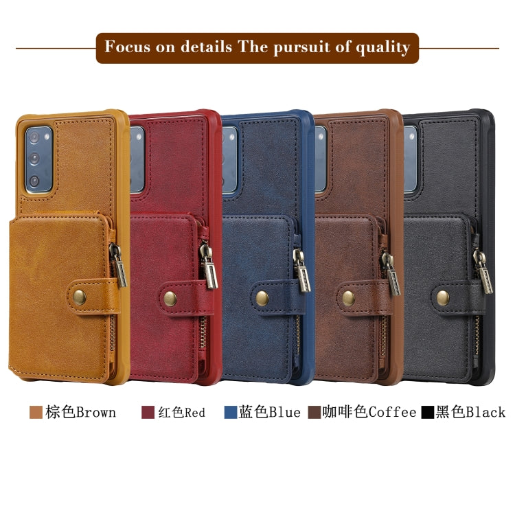 Zipper Shockproof Protective Case with Card Slots & Bracket & Photo Holder & Wallet Function For Samsung Galaxy S20 FE 5G