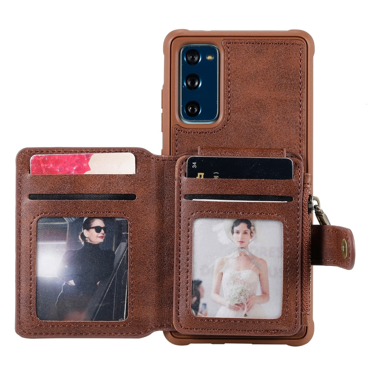 Zipper Shockproof Protective Case with Card Slots & Bracket & Photo Holder & Wallet Function For Samsung Galaxy S20 FE 5G