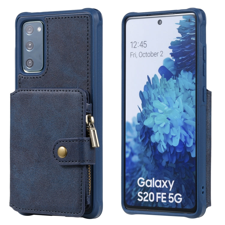 Zipper Shockproof Protective Case with Card Slots & Bracket & Photo Holder & Wallet Function For Samsung Galaxy S20 FE 5G