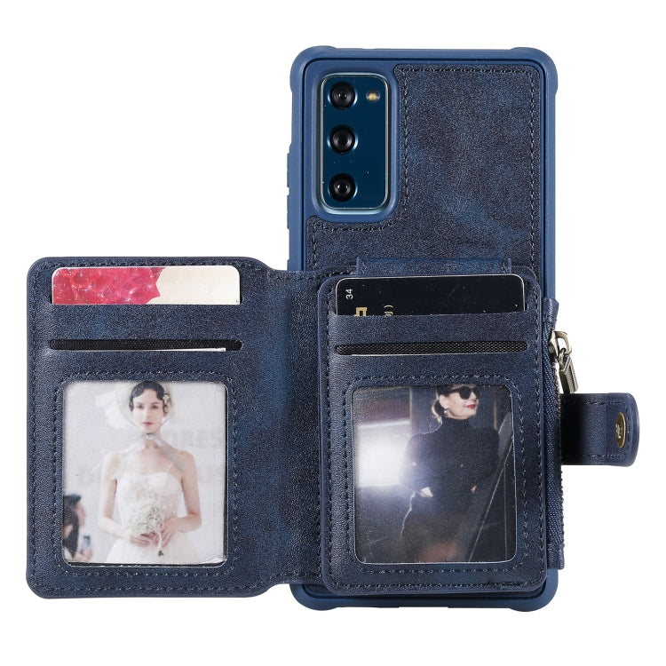 Zipper Shockproof Protective Case with Card Slots & Bracket & Photo Holder & Wallet Function For Samsung Galaxy S20 FE 5G