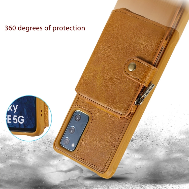 Zipper Shockproof Protective Case with Card Slots & Bracket & Photo Holder & Wallet Function For Samsung Galaxy S20 FE 5G