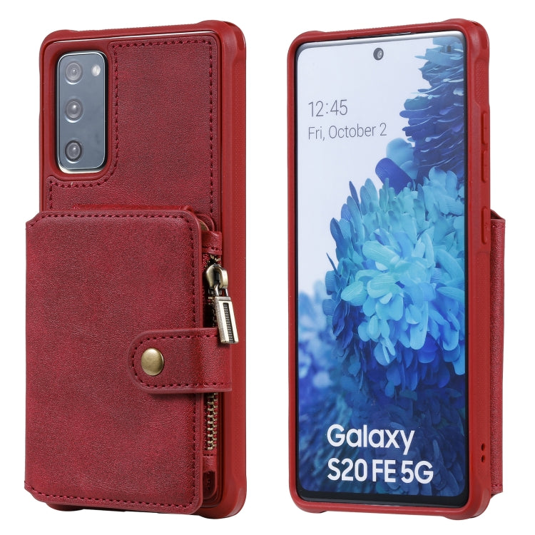 Zipper Shockproof Protective Case with Card Slots & Bracket & Photo Holder & Wallet Function For Samsung Galaxy S20 FE 5G