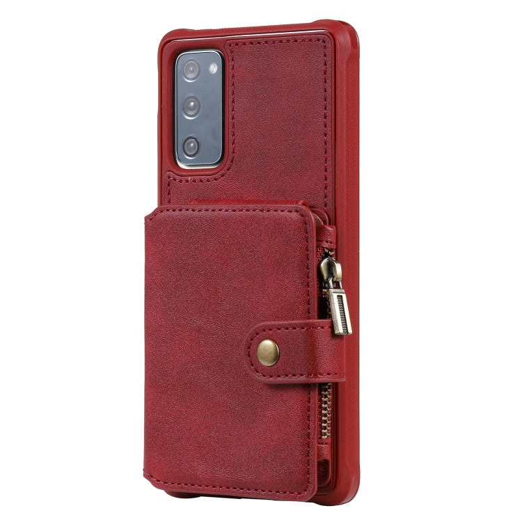 Zipper Shockproof Protective Case with Card Slots & Bracket & Photo Holder & Wallet Function For Samsung Galaxy S20 FE 5G
