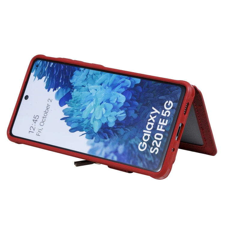Zipper Shockproof Protective Case with Card Slots & Bracket & Photo Holder & Wallet Function For Samsung Galaxy S20 FE 5G
