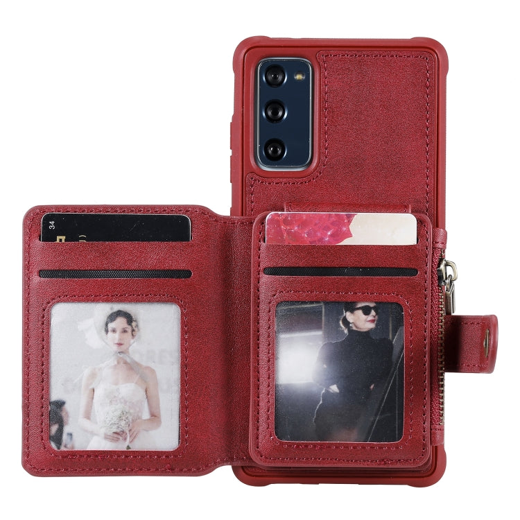 Zipper Shockproof Protective Case with Card Slots & Bracket & Photo Holder & Wallet Function For Samsung Galaxy S20 FE 5G