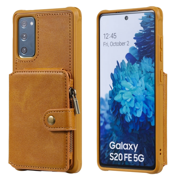 Zipper Shockproof Protective Case with Card Slots & Bracket & Photo Holder & Wallet Function For Samsung Galaxy S20 FE 5G
