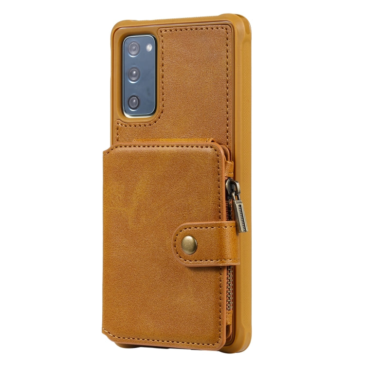 Zipper Shockproof Protective Case with Card Slots & Bracket & Photo Holder & Wallet Function For Samsung Galaxy S20 FE 5G