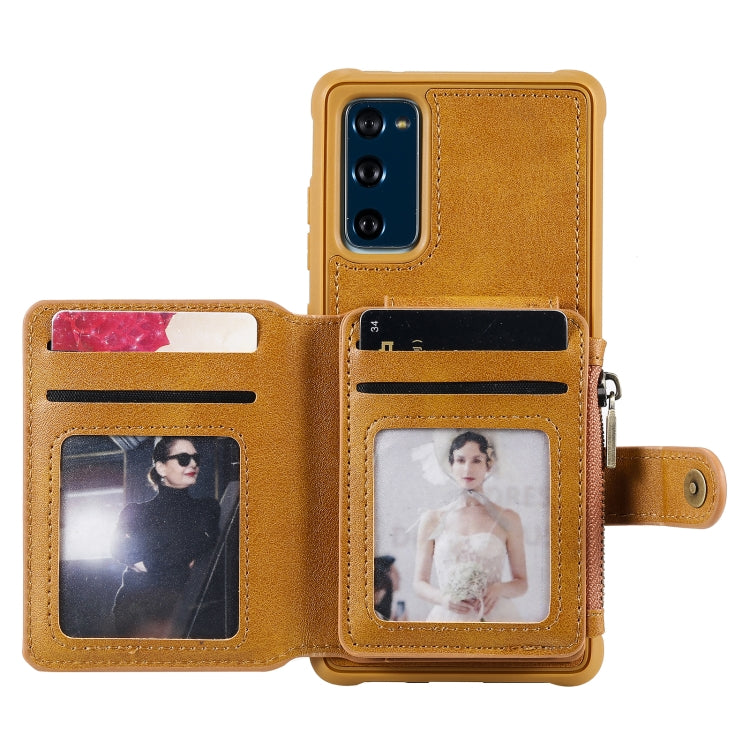 Zipper Shockproof Protective Case with Card Slots & Bracket & Photo Holder & Wallet Function For Samsung Galaxy S20 FE 5G