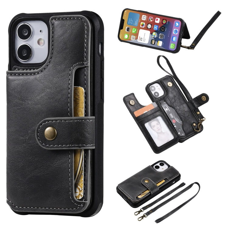 For iPhone 12 mini Shockproof Horizontal Flip Protective Case with Holder & Card Slots & Wallet & Photo Frame & Short Lanyard