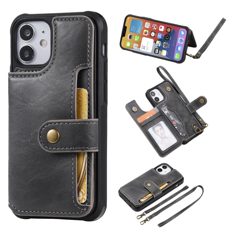 For iPhone 12 mini Shockproof Horizontal Flip Protective Case with Holder & Card Slots & Wallet & Photo Frame & Short Lanyard