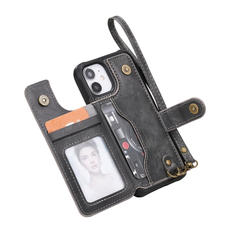 For iPhone 12 mini Shockproof Horizontal Flip Protective Case with Holder & Card Slots & Wallet & Photo Frame & Short Lanyard