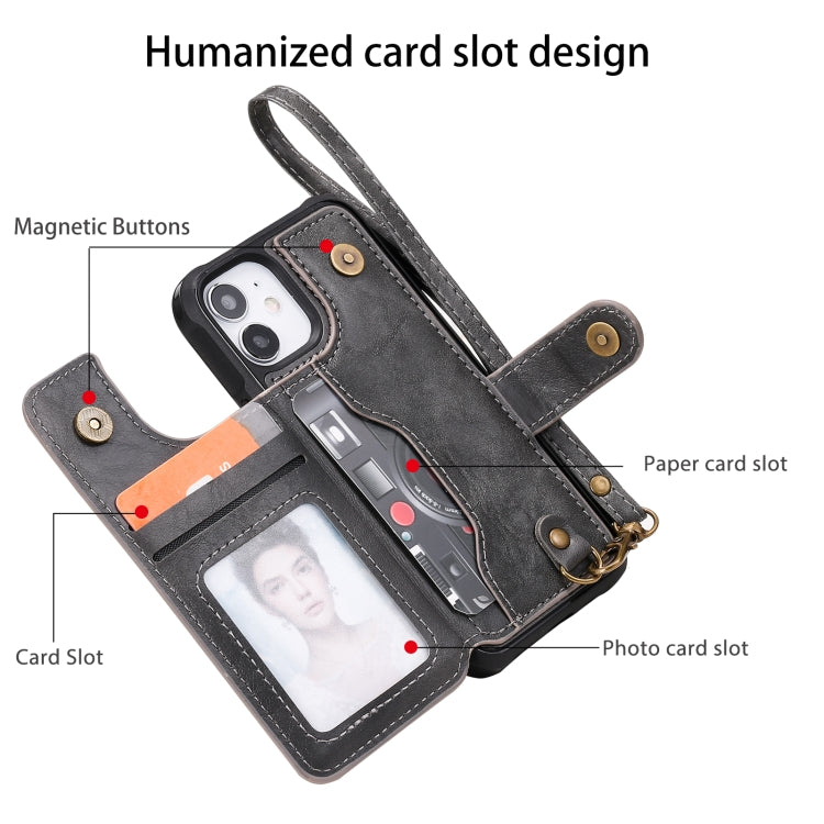 For iPhone 12 mini Shockproof Horizontal Flip Protective Case with Holder & Card Slots & Wallet & Photo Frame & Short Lanyard