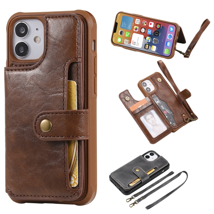 For iPhone 12 mini Shockproof Horizontal Flip Protective Case with Holder & Card Slots & Wallet & Photo Frame & Short Lanyard