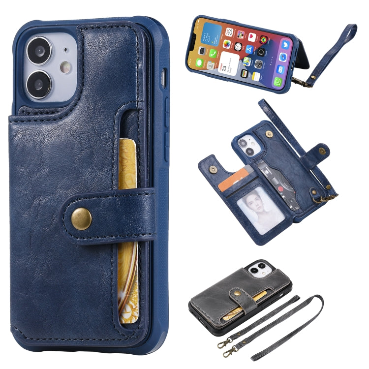 For iPhone 12 mini Shockproof Horizontal Flip Protective Case with Holder & Card Slots & Wallet & Photo Frame & Short Lanyard