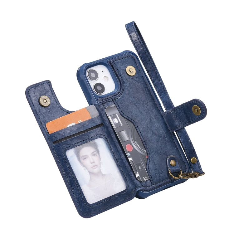 For iPhone 12 mini Shockproof Horizontal Flip Protective Case with Holder & Card Slots & Wallet & Photo Frame & Short Lanyard