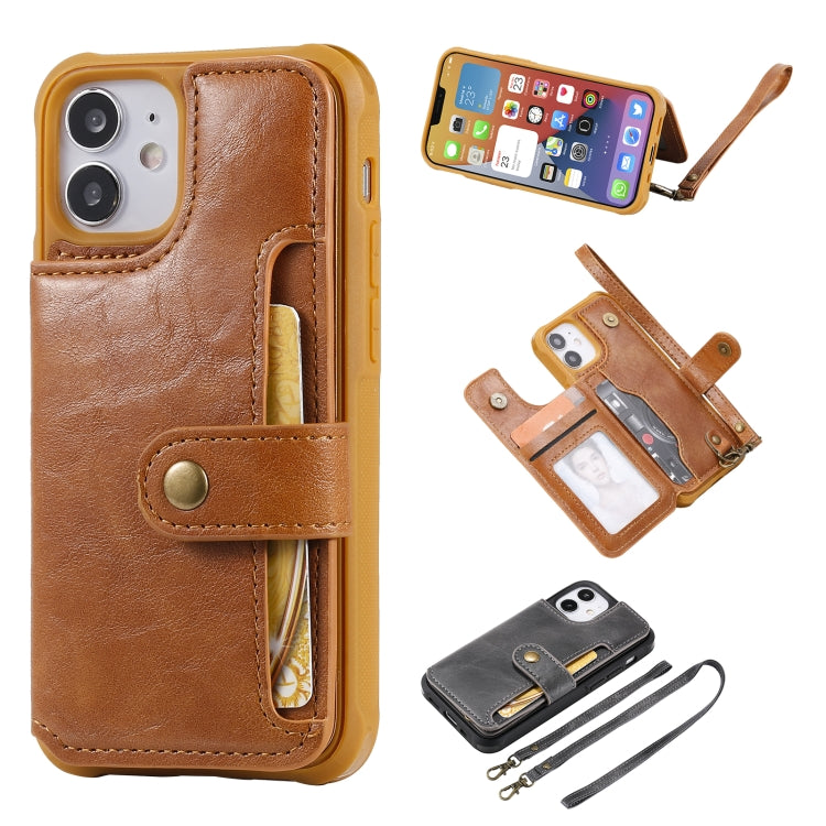 For iPhone 12 mini Shockproof Horizontal Flip Protective Case with Holder & Card Slots & Wallet & Photo Frame & Short Lanyard