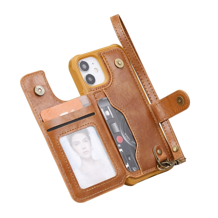 For iPhone 12 mini Shockproof Horizontal Flip Protective Case with Holder & Card Slots & Wallet & Photo Frame & Short Lanyard