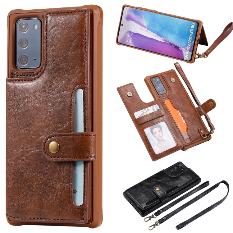 Shockproof Horizontal Flip Protective Case with Holder & Card Slots & Wallet & Photo Frame & Short Lanyard For Samsung Galaxy Note20
