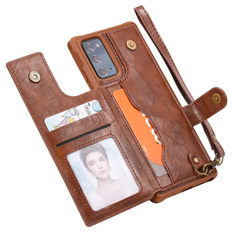 Shockproof Horizontal Flip Protective Case with Holder & Card Slots & Wallet & Photo Frame & Short Lanyard For Samsung Galaxy Note20