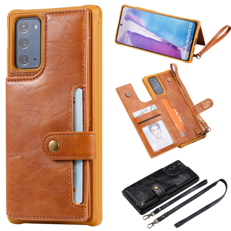 Shockproof Horizontal Flip Protective Case with Holder & Card Slots & Wallet & Photo Frame & Short Lanyard For Samsung Galaxy Note20
