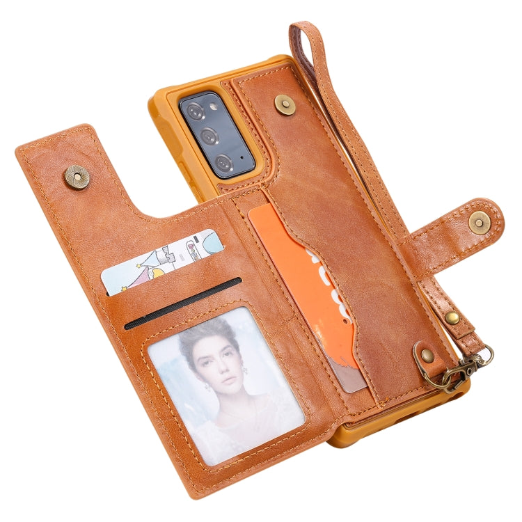 Shockproof Horizontal Flip Protective Case with Holder & Card Slots & Wallet & Photo Frame & Short Lanyard For Samsung Galaxy Note20