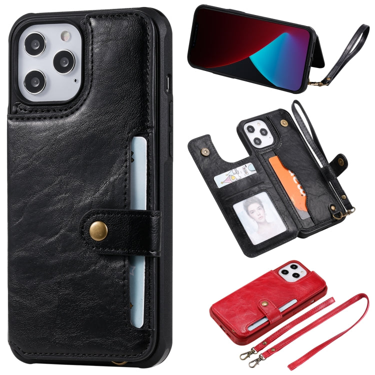 For iPhone 12 Pro Max Shockproof Horizontal Flip Protective Case with Holder & Card Slots & Wallet & Photo Frame & Short Lanyard