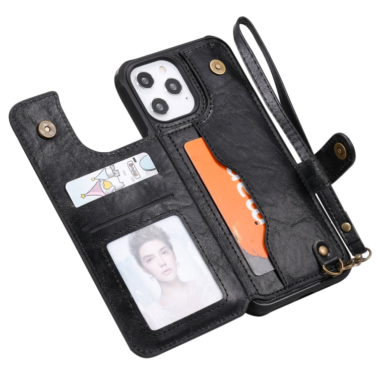 For iPhone 12 Pro Max Shockproof Horizontal Flip Protective Case with Holder & Card Slots & Wallet & Photo Frame & Short Lanyard