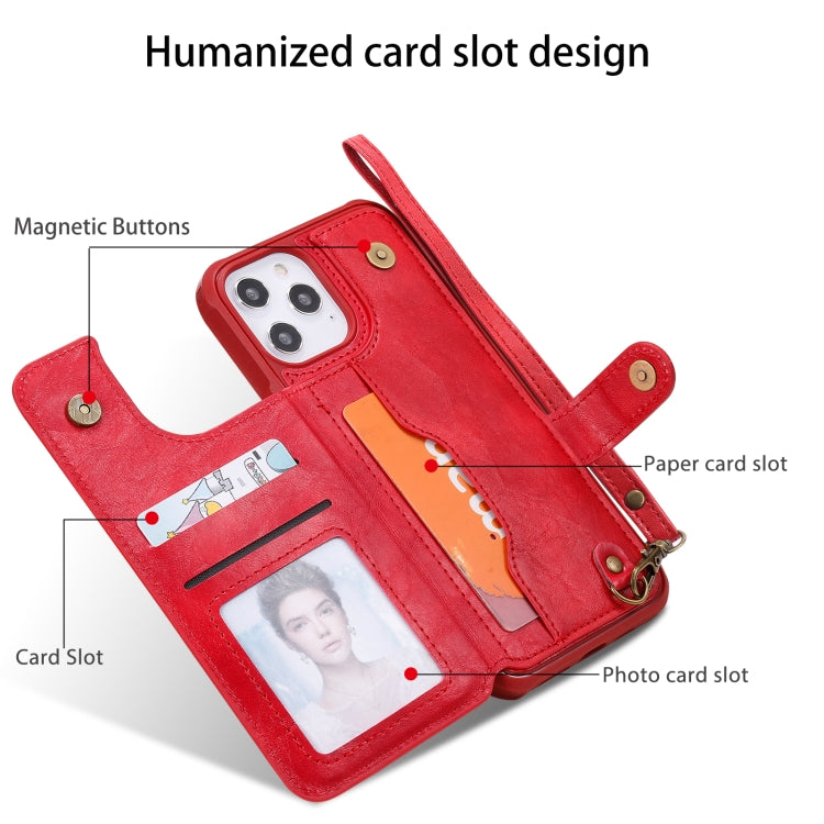 For iPhone 12 Pro Max Shockproof Horizontal Flip Protective Case with Holder & Card Slots & Wallet & Photo Frame & Short Lanyard
