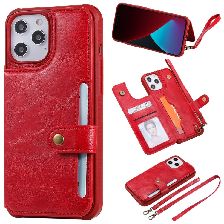 For iPhone 12 Pro Max Shockproof Horizontal Flip Protective Case with Holder & Card Slots & Wallet & Photo Frame & Short Lanyard