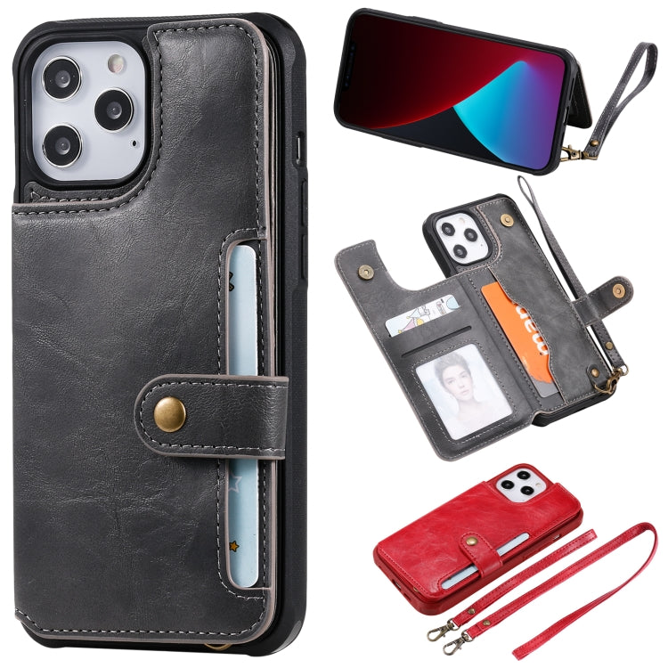 For iPhone 12 Pro Max Shockproof Horizontal Flip Protective Case with Holder & Card Slots & Wallet & Photo Frame & Short Lanyard