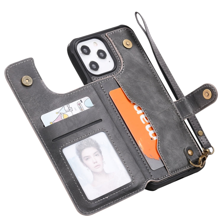 For iPhone 12 Pro Max Shockproof Horizontal Flip Protective Case with Holder & Card Slots & Wallet & Photo Frame & Short Lanyard