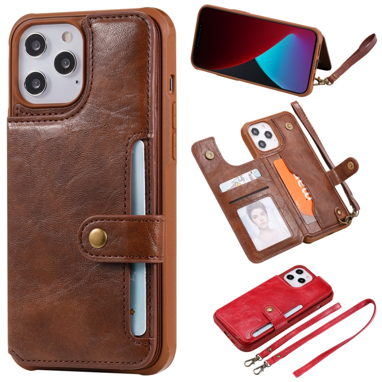 For iPhone 12 Pro Max Shockproof Horizontal Flip Protective Case with Holder & Card Slots & Wallet & Photo Frame & Short Lanyard